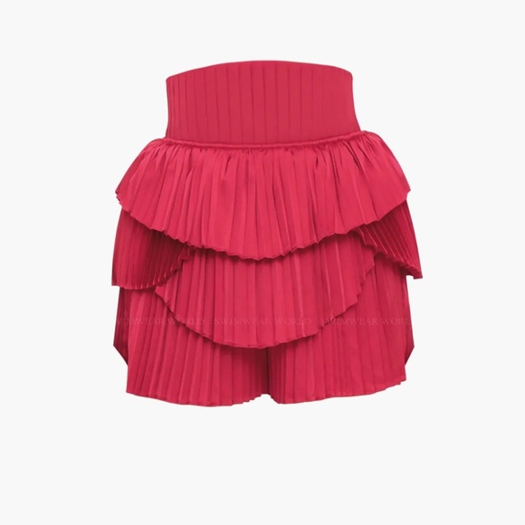 NWT Andrea Iyamah Hibi Pleated High Waisted Shorts in Cherry red ($295) - Size S - Picture 4 of 9